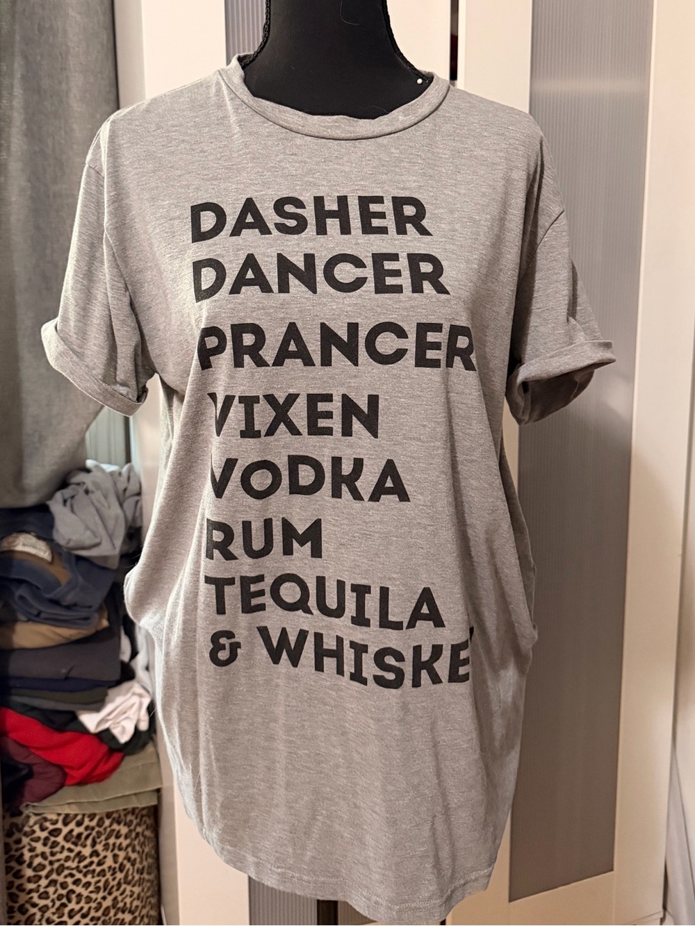 Womens Gray Short-Sleeve Graphic Tee - Boozy Xmas Tee